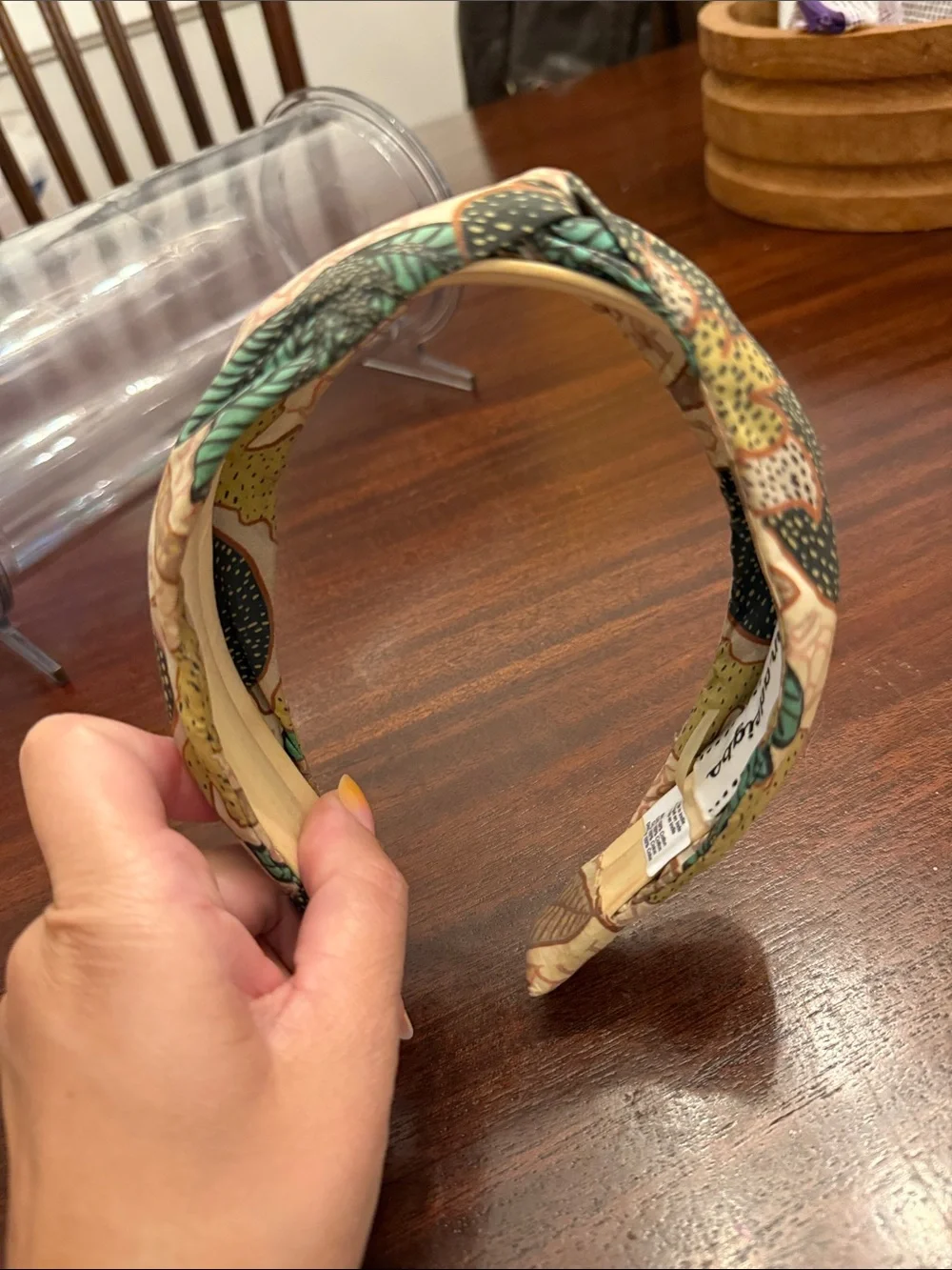 Autumn Adeigbo Beige and Teal Leaf Print Padded Headband